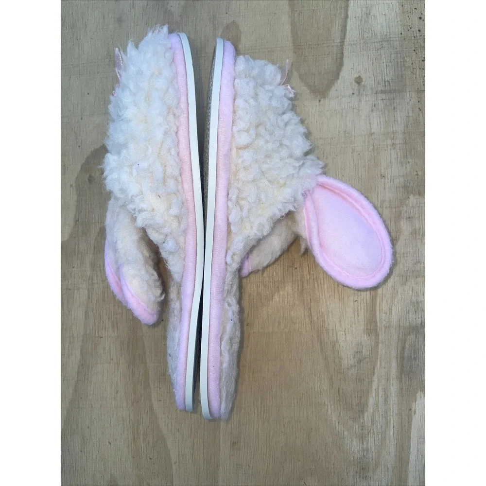 Vintage Girls Bunny Rabbit Slippers Size 11-11 1/2 Ivory With Pink Trim & Bows